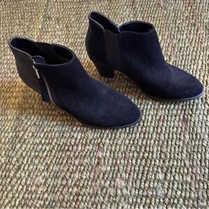 Vionic Anne Ankle Booties Suede Leather Snakeskin Zip Block Heel Black Size 10